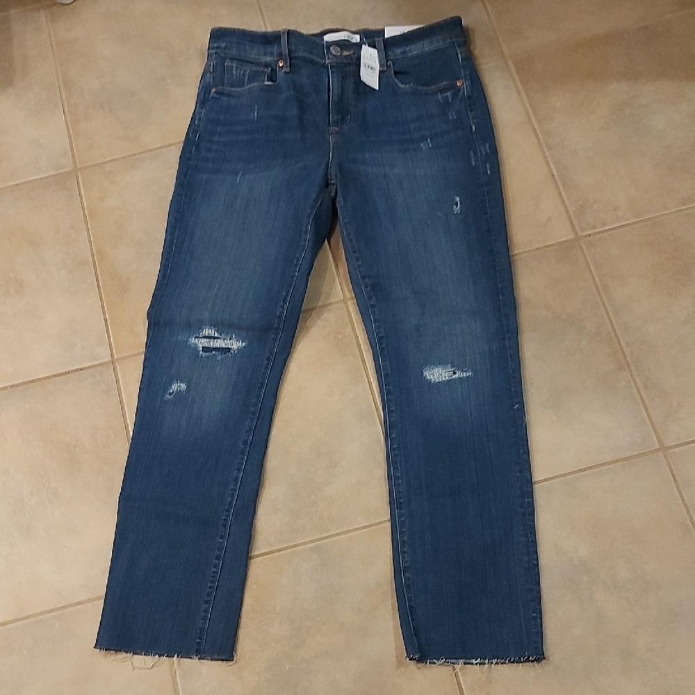 LOFT Medium Blue Distressed Straight Leg Jeans